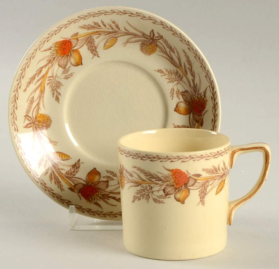 Old English Clover Brown Multicolor Flat Demitasse Cup & Saucer Set by Johnson Brothers-1