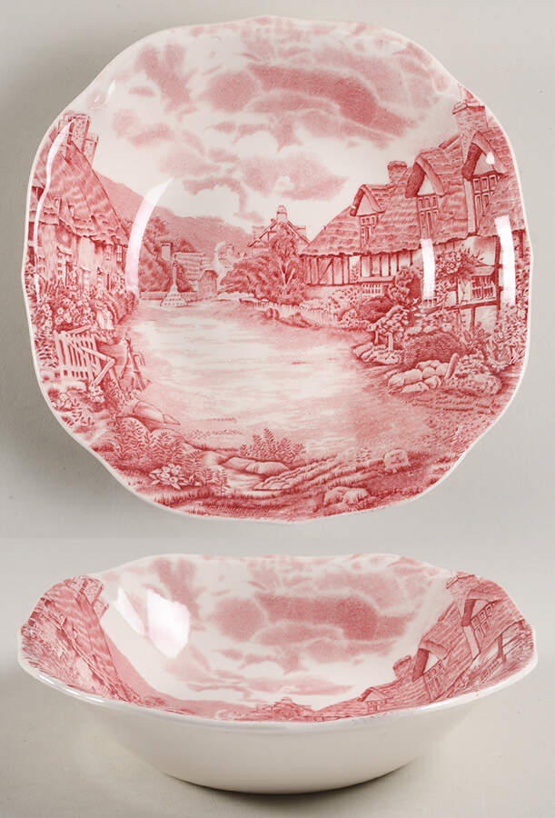 Olde English Countryside Pink Square Soup Bowl by Johnson Brothers-1