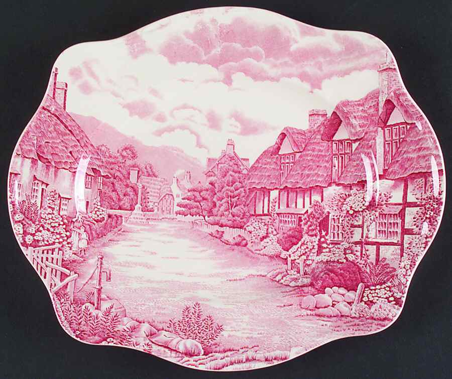 Olde English Countryside Pink 12" Oval Serving Platter by Johnson Brothers-1