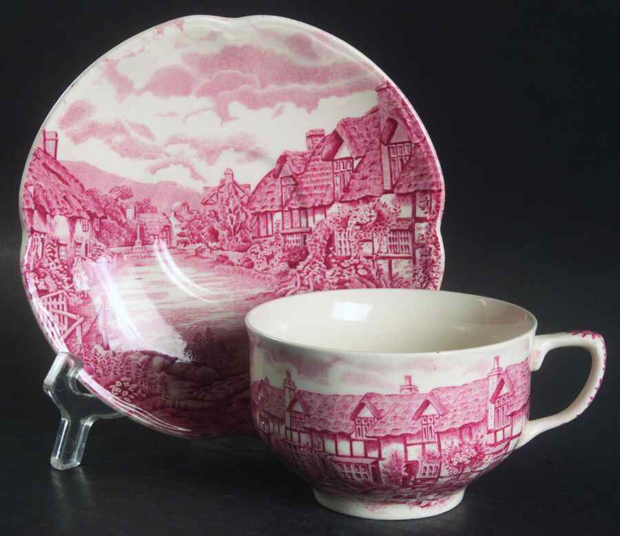 Olde English Countryside Pink Flat Cup & Saucer Set by Johnson Brothers-1