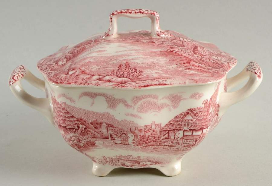 Olde English Countryside Pink Sugar Bowl & Lid by Johnson Brothers-1