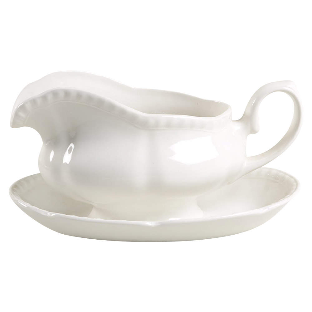 Old English White (Undecorated) Gravy Boat & Underplate/Relish by Johnson Brothers-1