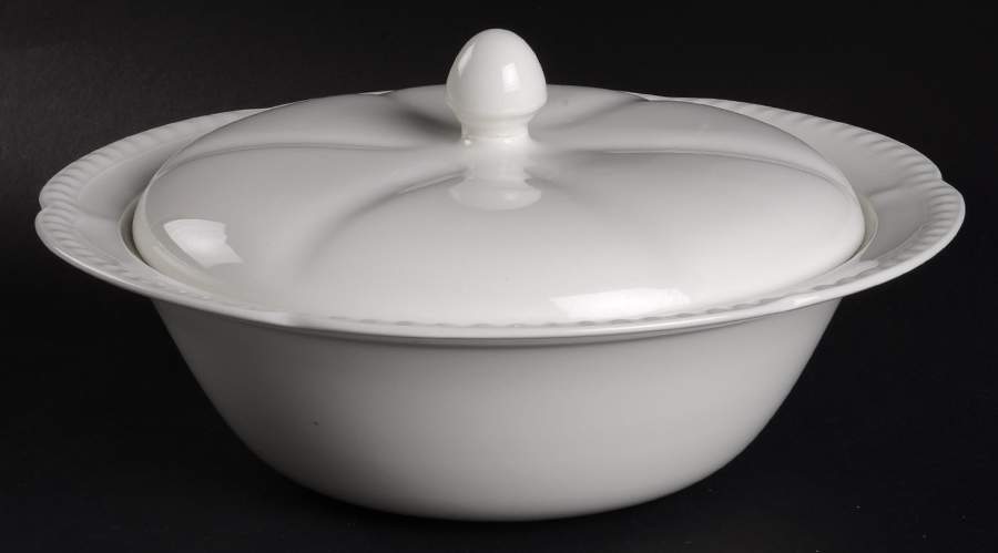 Old English White (Undecorated) Round Covered Vegetable by Johnson Brothers-1