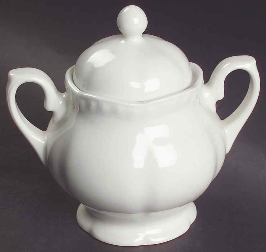 Old English White (Undecorated) Sugar Bowl & Lid by Johnson Brothers-1