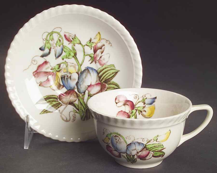 Old Flower Prints Flat Cup & Saucer Set by Johnson Brothers-1