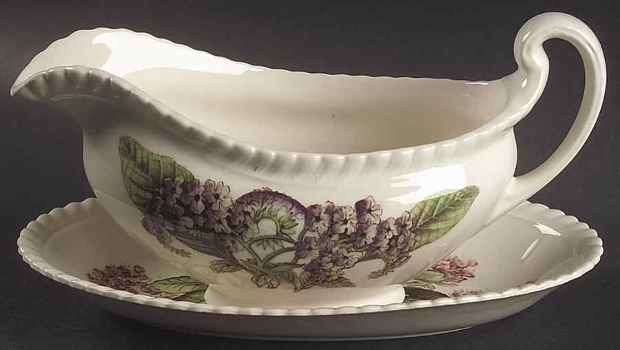Old Flower Prints Gravy Boat & Underplate/Relish by Johnson Brothers-1