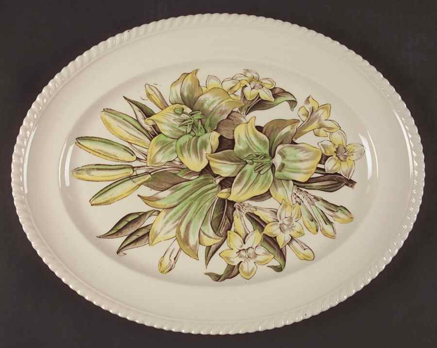 Old Flower Prints 13" Oval Serving Platter by Johnson Brothers-1