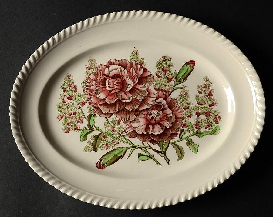 Old Flower Prints 11" Oval Serving Platter by Johnson Brothers-1