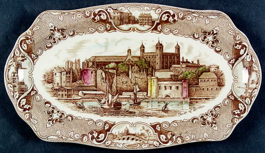 Old London Brown Multicolor Large Sandwich Tray by Johnson Brothers-1