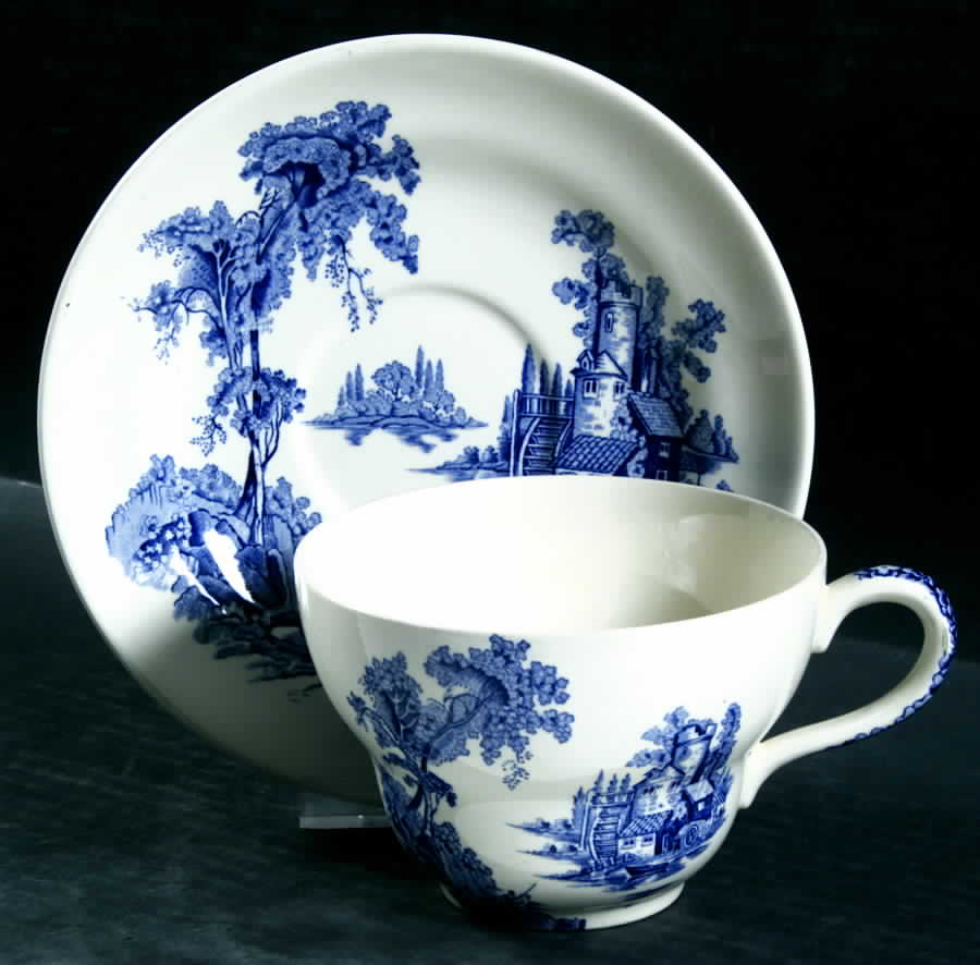 The Old Mill Blue Joke Cup & Saucer Set by Johnson Brothers-1