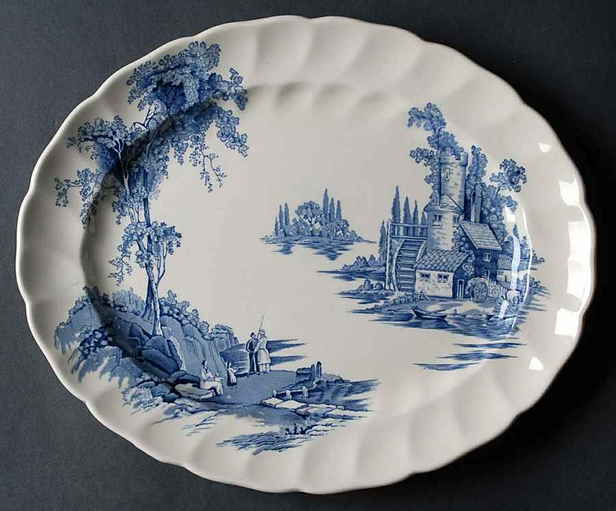 The Old Mill Blue 12" Oval Serving Platter by Johnson Brothers-1