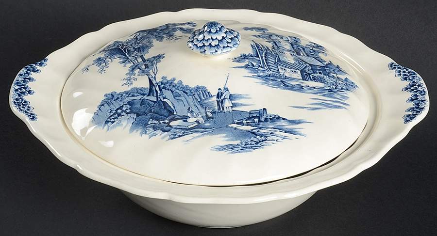 The Old Mill Blue Round Covered Vegetable by Johnson Brothers-1