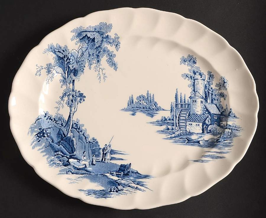 The Old Mill Blue 11" Oval Serving Platter by Johnson Brothers-1