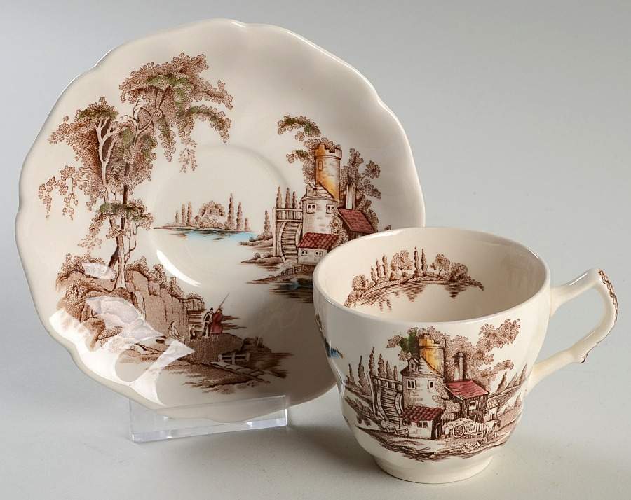 The Old Mill Brown Multicolor Flat Cup & Saucer Set by Johnson Brothers-1