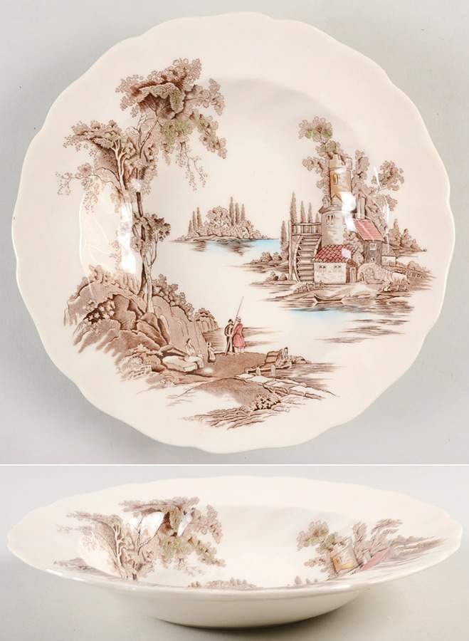 The Old Mill Brown Multicolor Rim Soup Bowl by Johnson Brothers-1