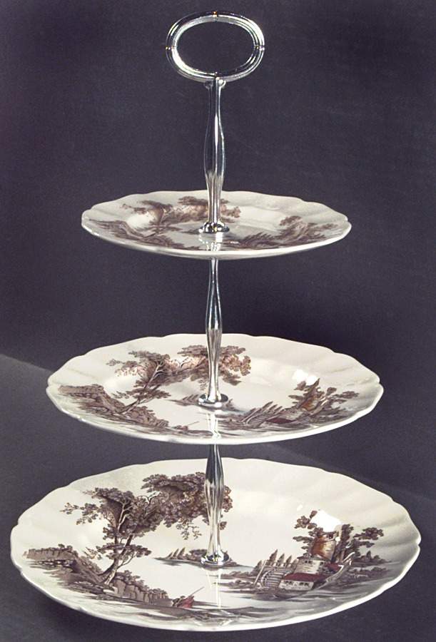 The Old Mill Brown Multicolor 13 7/8"-14 1/4" 3-Tiered Serving Tray(DP,SP,BB) HC by Johnson Brothers-1
