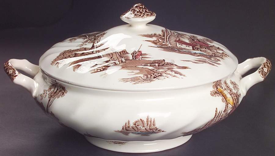 The Old Mill Brown Multicolor Round Covered Vegetable by Johnson Brothers-1