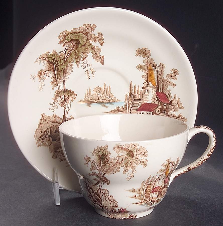 The Old Mill Brown Multicolor Joke Cup & Saucer Set by Johnson Brothers-1
