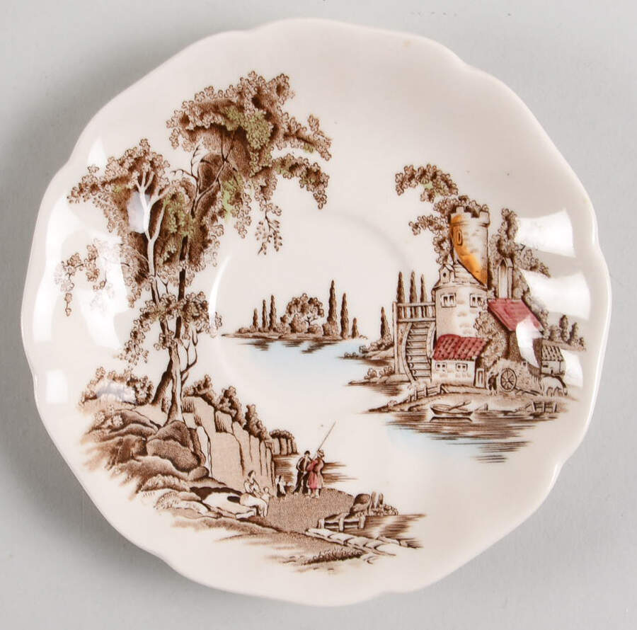 The Old Mill Brown Multicolor Saucer for Flat Cup by Johnson Brothers-1
