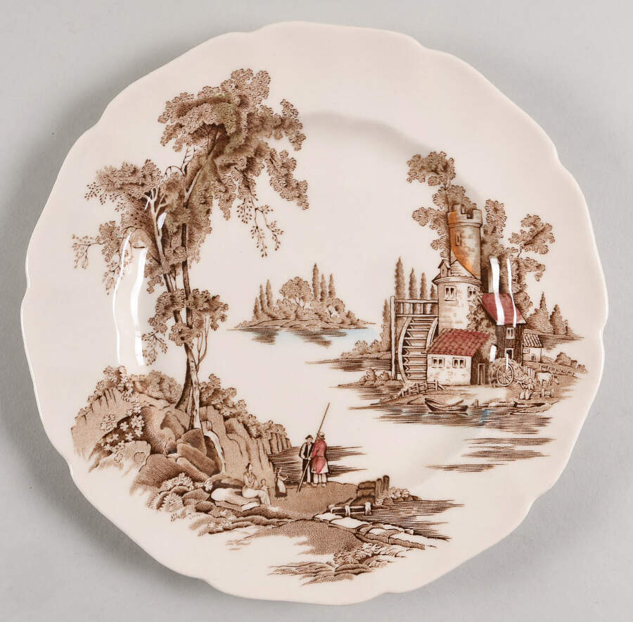 The Old Mill Brown Multicolor Salad Plate by Johnson Brothers-1