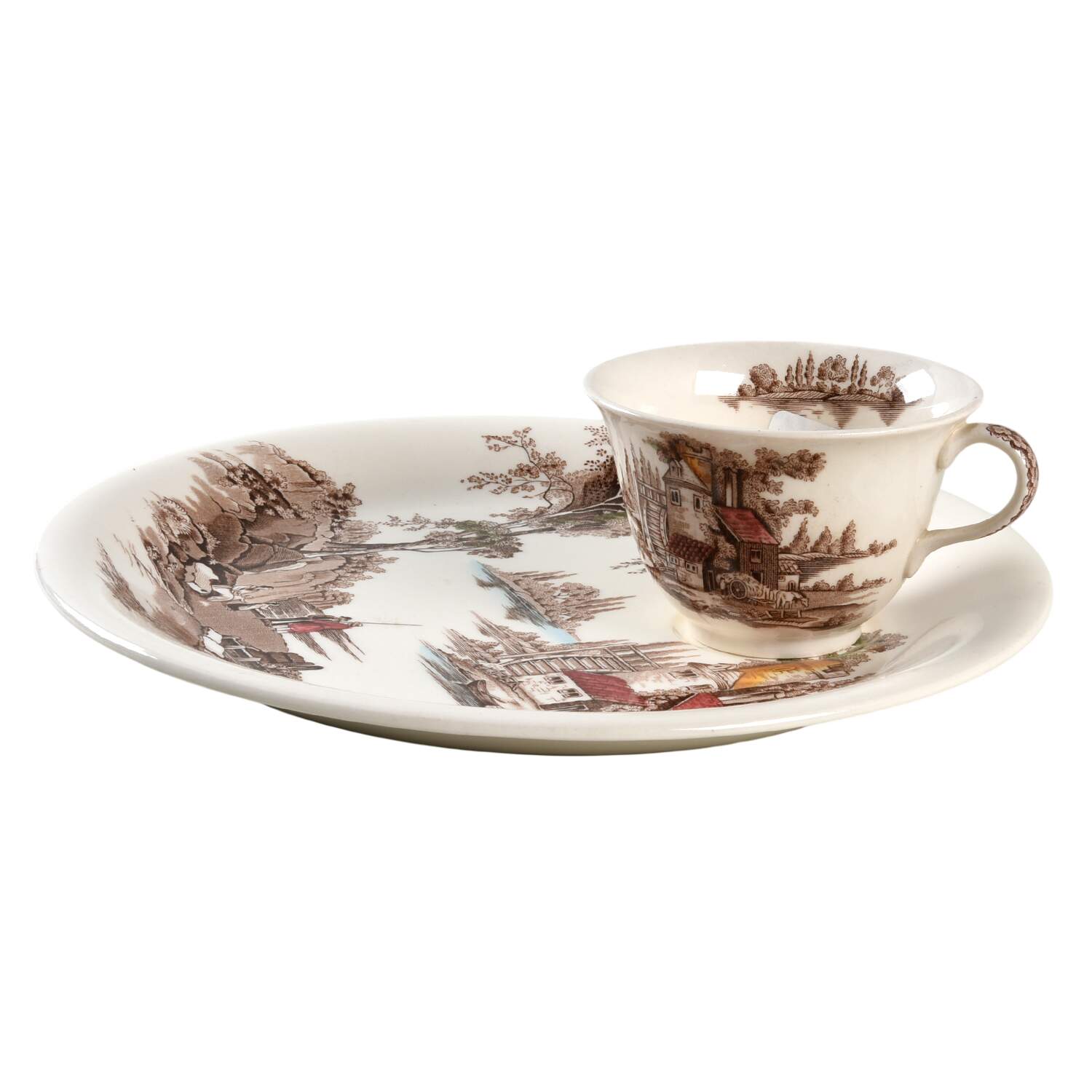 The Old Mill Brown Multicolor Snack Plate & Cup Set by Johnson Brothers-1