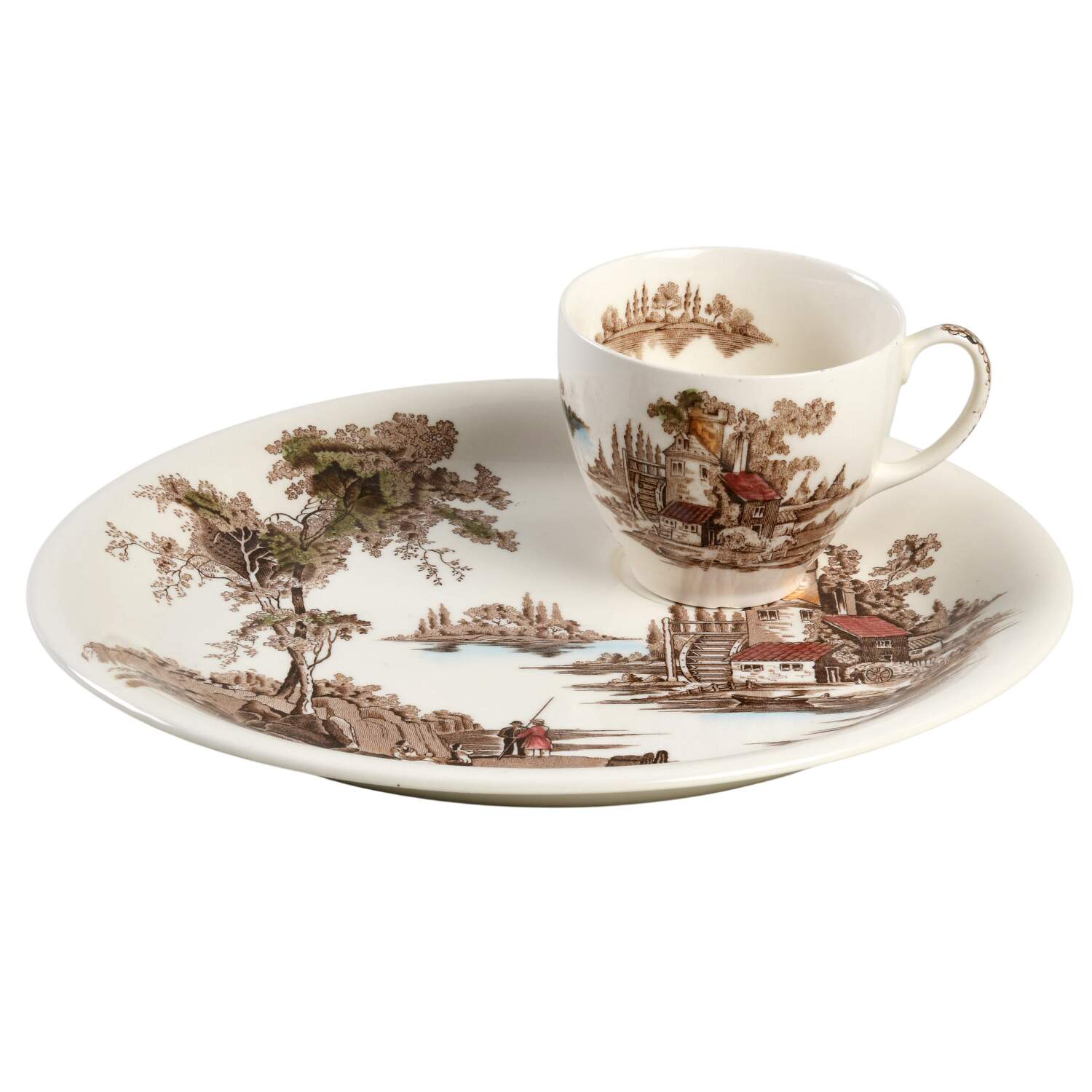 The Old Mill Brown Multicolor Snack Plate & Cup Set by Johnson Brothers-1