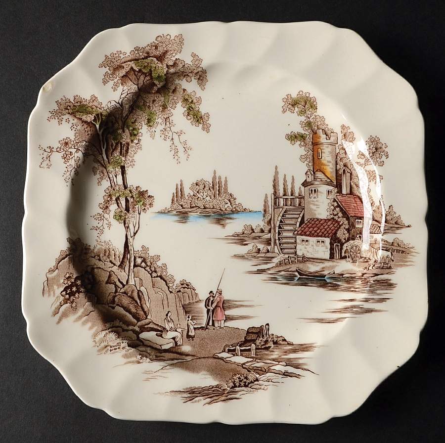 The Old Mill Brown Multicolor Square Luncheon Plate by Johnson Brothers-1
