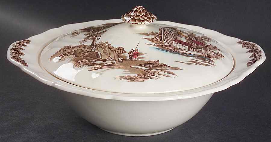 The Old Mill Brown Multicolor Round Covered Vegetable by Johnson Brothers-1