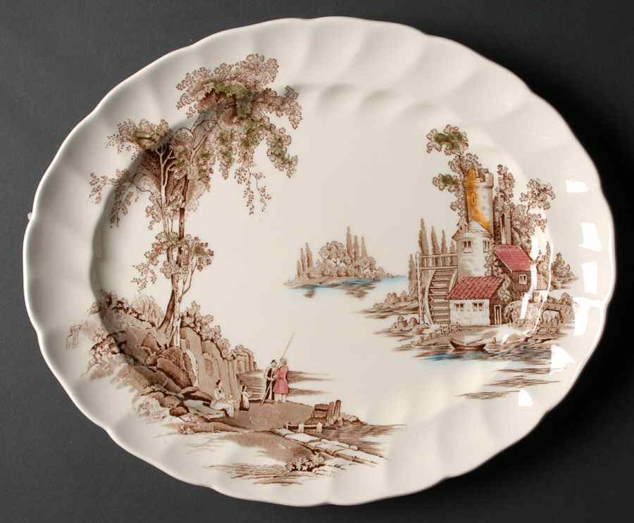 The Old Mill Brown Multicolor 11" Oval Serving Platter by Johnson Brothers-1