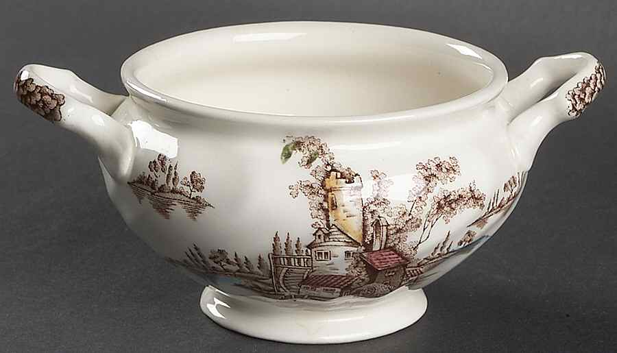 The Old Mill Brown Multicolor Sugar Bowl No Lid by Johnson Brothers-1