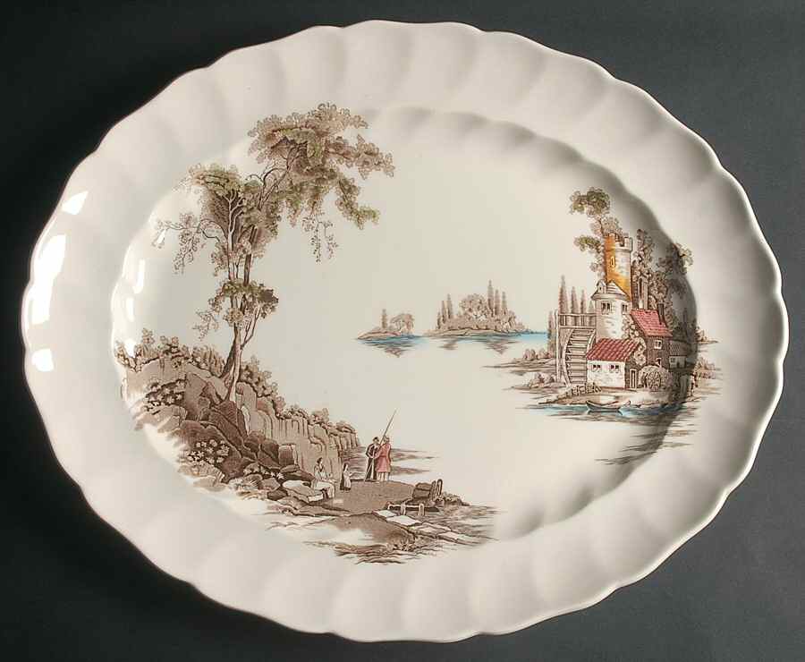 The Old Mill Brown Multicolor 17" Oval Serving Platter by Johnson Brothers-1