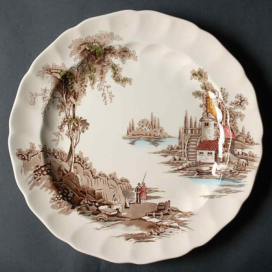 The Old Mill Brown Multicolor 12" Chop Plate (Round Platter) by Johnson Brothers-1