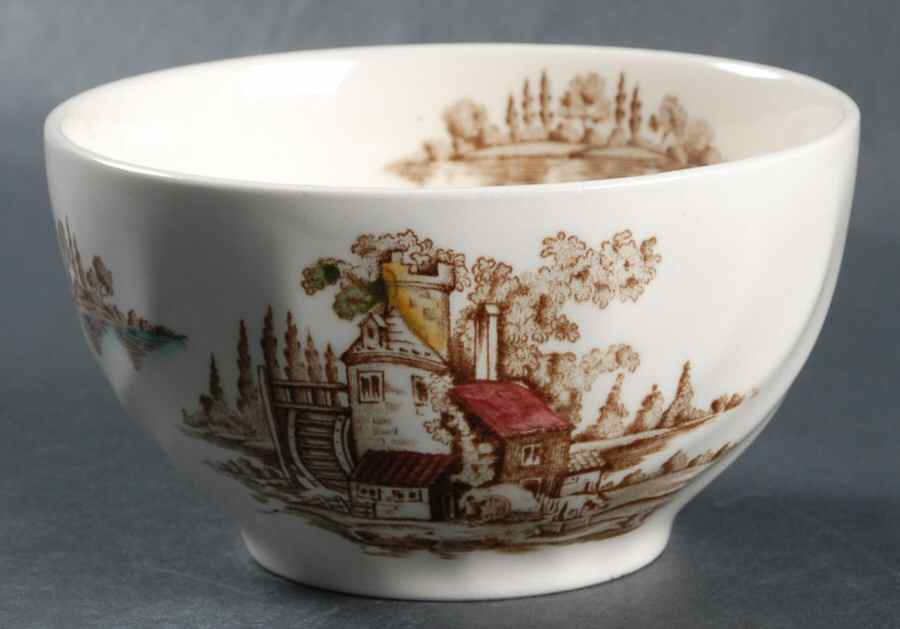 The Old Mill Brown Multicolor Open Sugar Bowl by Johnson Brothers-1