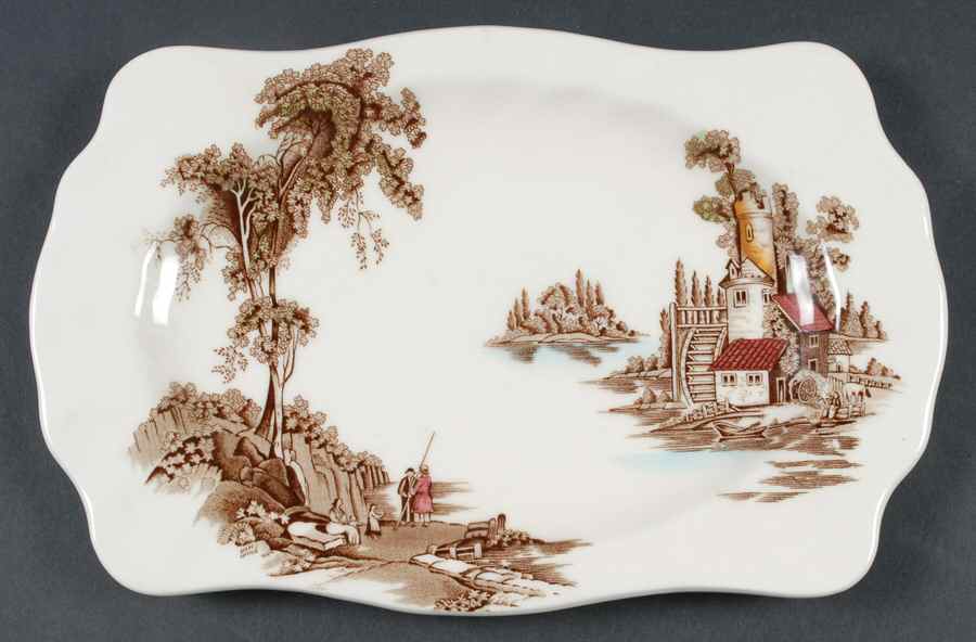 The Old Mill Brown Multicolor 10" Rectangular Serving Platter by Johnson Brothers-1
