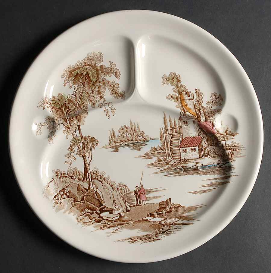 The Old Mill Brown Multicolor Grill Plate by Johnson Brothers-1