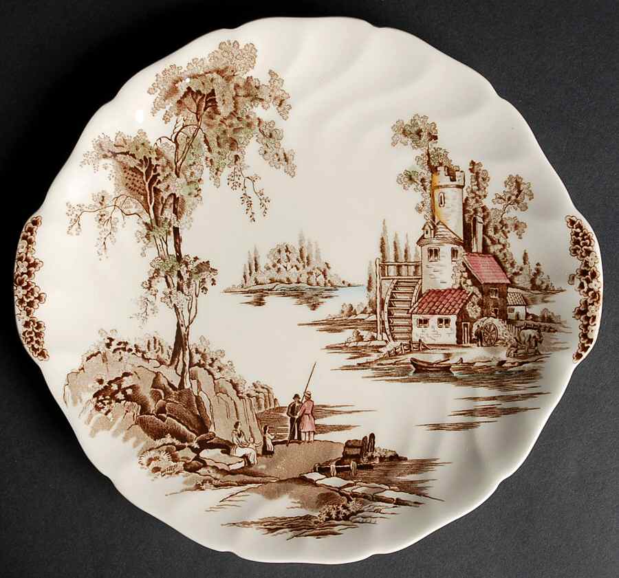 The Old Mill Brown Multicolor Handled Cake Plate by Johnson Brothers-1