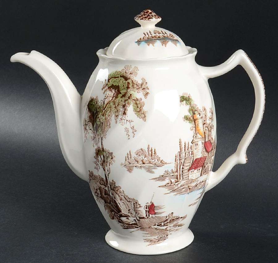 The Old Mill Brown Multicolor Coffee Pot & Lid by Johnson Brothers-1