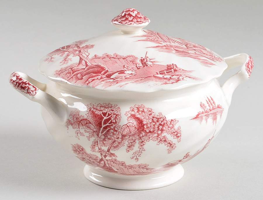 The Old Mill Pink Sugar Bowl & Lid by Johnson Brothers-1