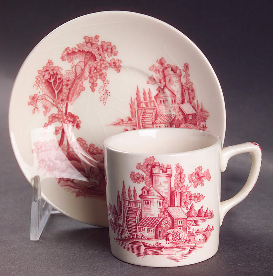The Old Mill Pink Flat Demitasse Cup & Saucer Set by Johnson Brothers-1
