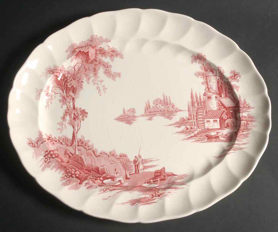 The Old Mill Pink 15" Oval Serving Platter by Johnson Brothers-1