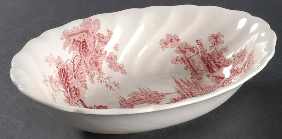 The Old Mill Pink 9" Oval Vegetable Bowl by Johnson Brothers-1