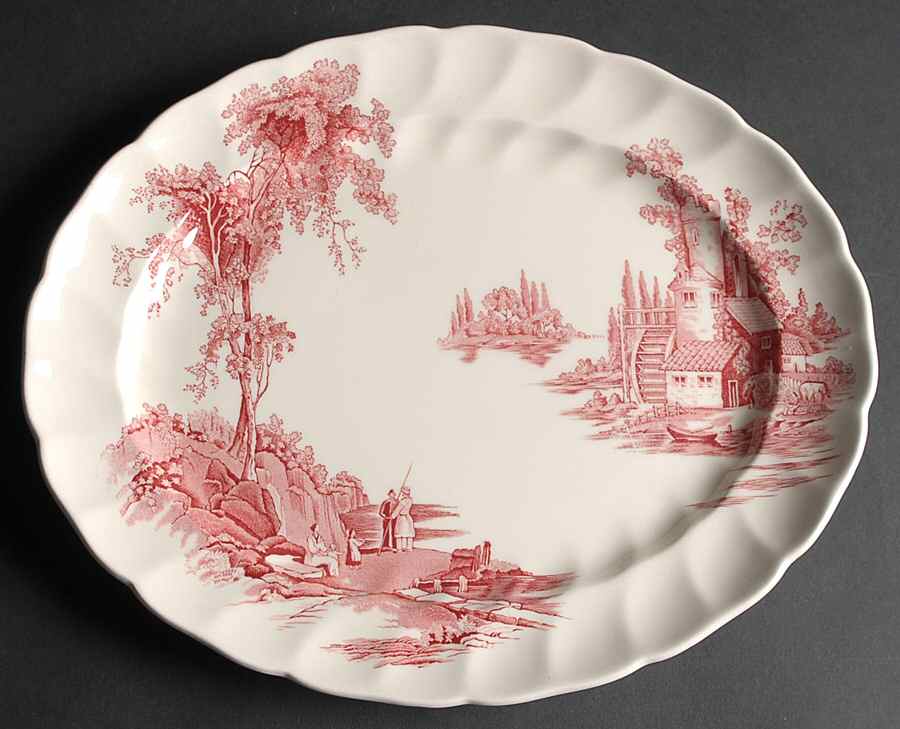 The Old Mill Pink 12" Oval Serving Platter by Johnson Brothers-1