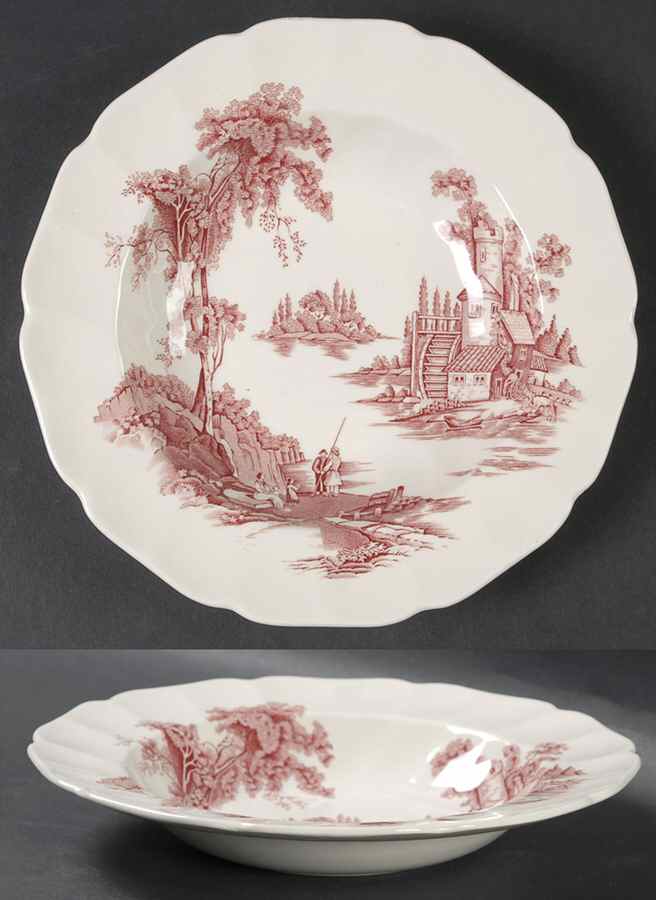 The Old Mill Pink Rim Soup Bowl by Johnson Brothers-1