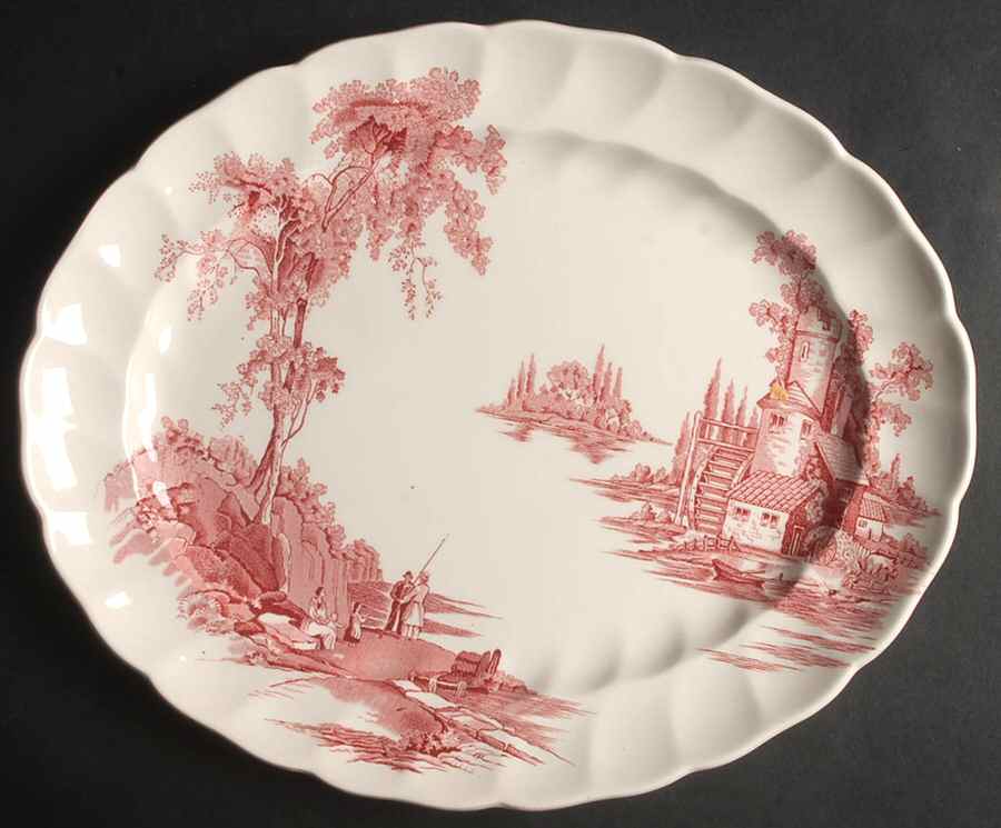 The Old Mill Pink 13" Oval Serving Platter by Johnson Brothers-1