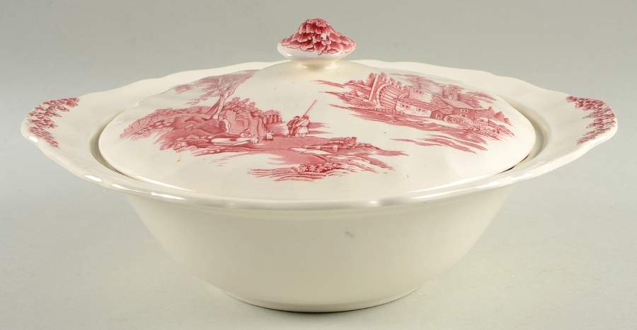 The Old Mill Pink Round Covered Vegetable by Johnson Brothers-1