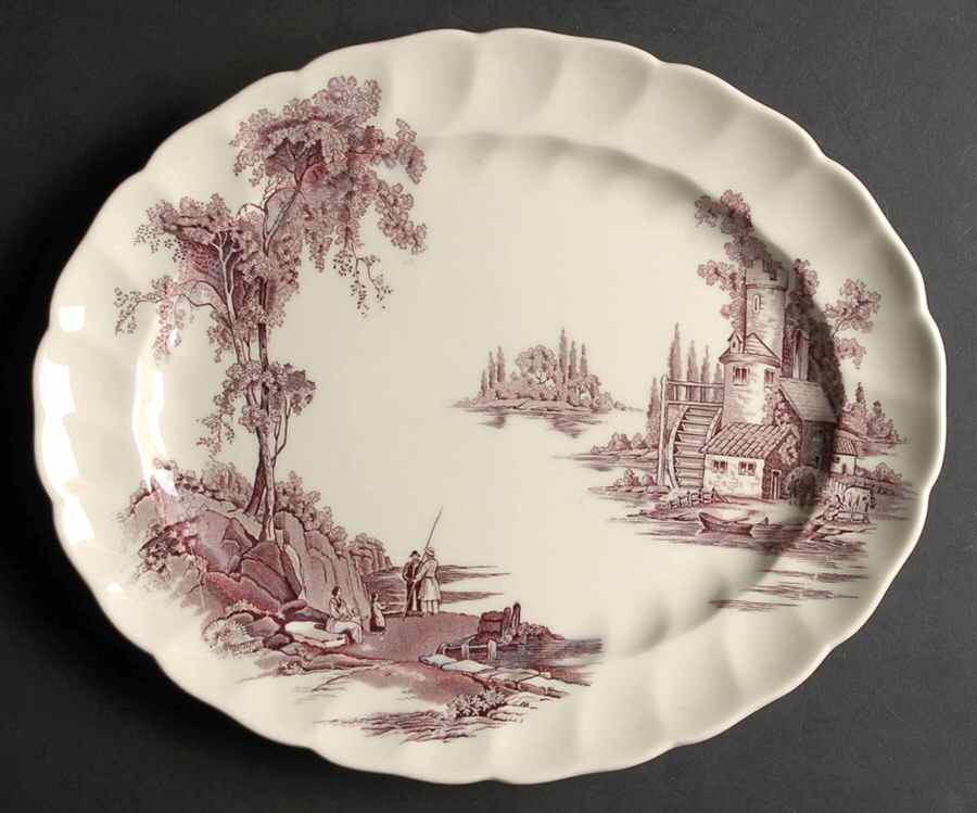 The Old Mill Purple 12" Oval Serving Platter by Johnson Brothers-1