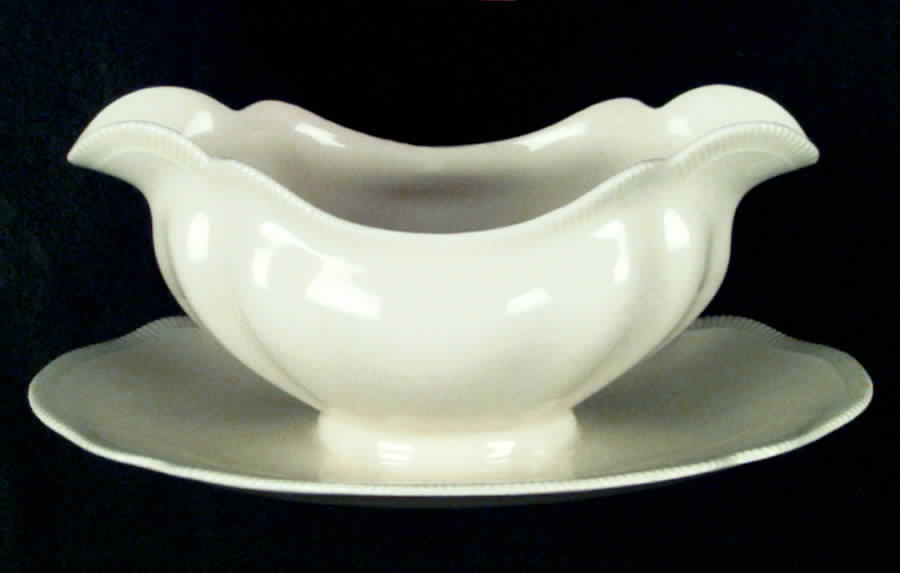 Old Staffordshire White Gravy Boat with Attached Underplate by Johnson Brothers-1