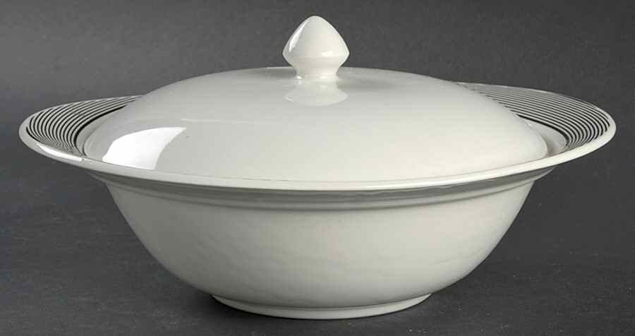 Orbit (Black & White) Round Covered Vegetable by Johnson Brothers-1