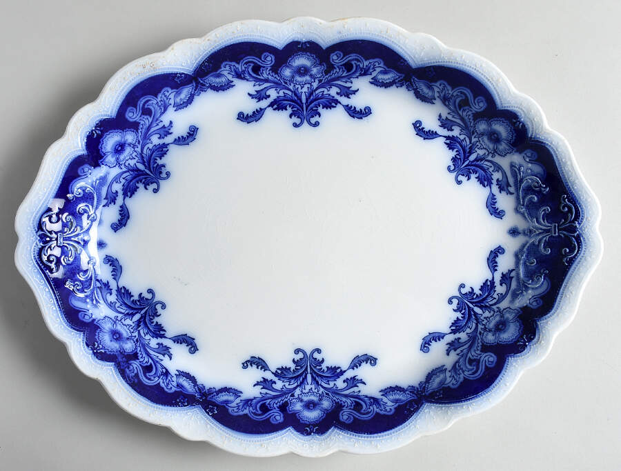 Oregon (Flow Blue) 16" Oval Serving Platter by Johnson Brothers-1