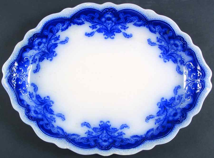 Oregon (Flow Blue) 17" Oval Serving Platter by Johnson Brothers-1